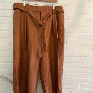 Eloquii faux leather paper bag waist pants in tan leather color